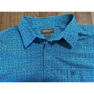 Ariat Men's Button Up Shirt XXL Tall Blue Western Geometric Long Sleeve